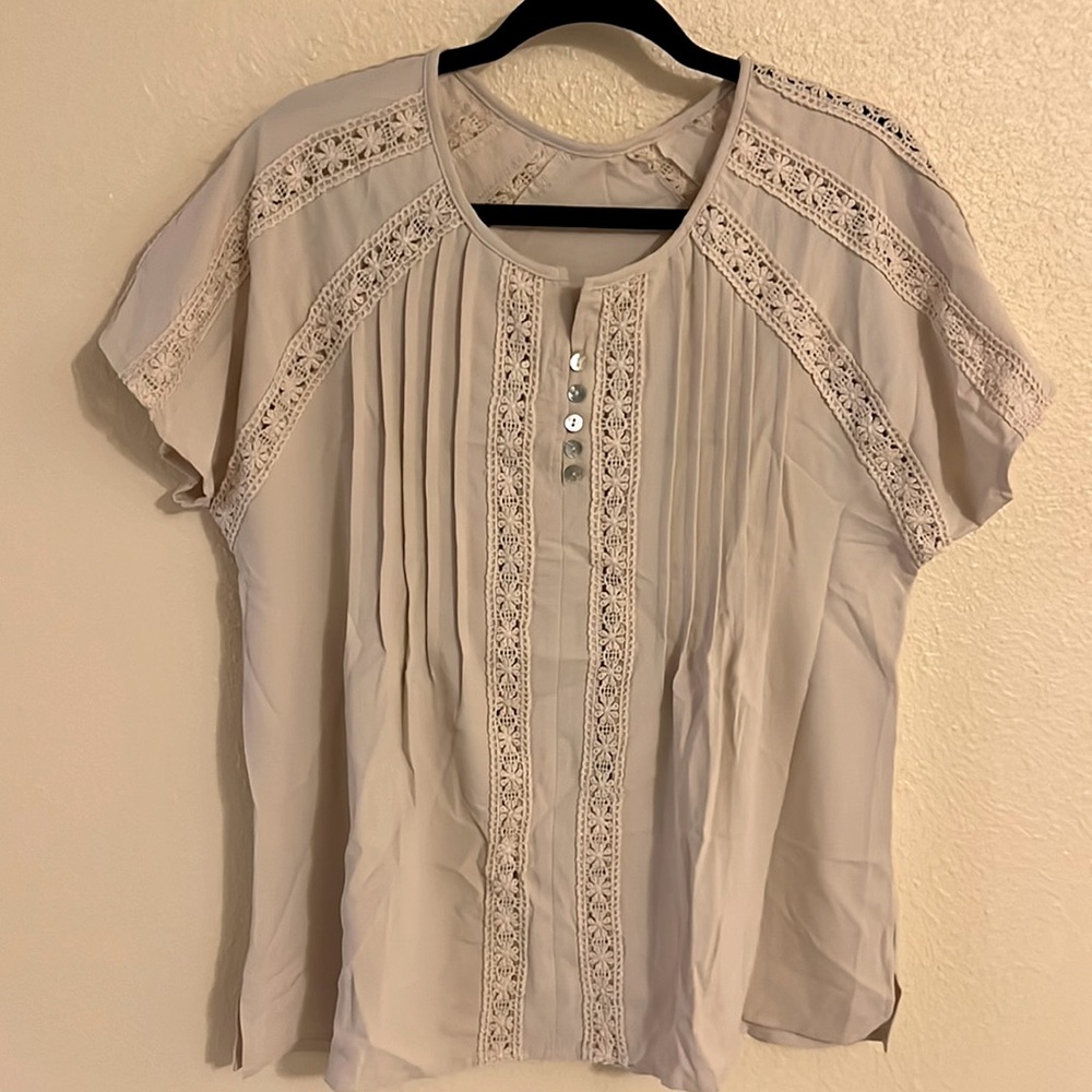 Fall ready Womans V Neck Button Lace Blouse
